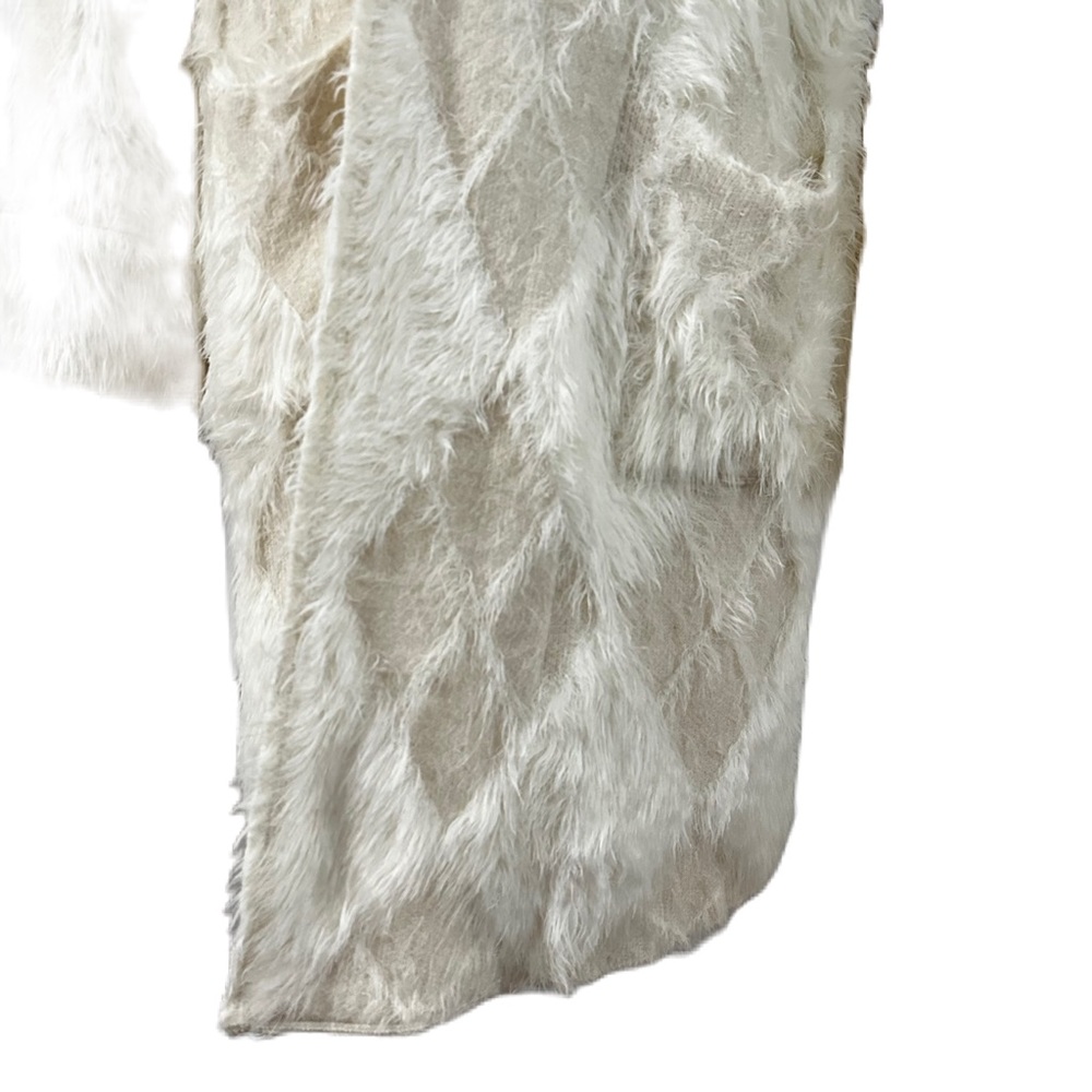 Free people David Cardi Jacket Furry diamond Knit Pattern longline Ivory - Picture 9 of 11